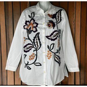 ETRO White Embroidered Brown Floral Long Sleeve Button Front Shirt Size 44 /US 8